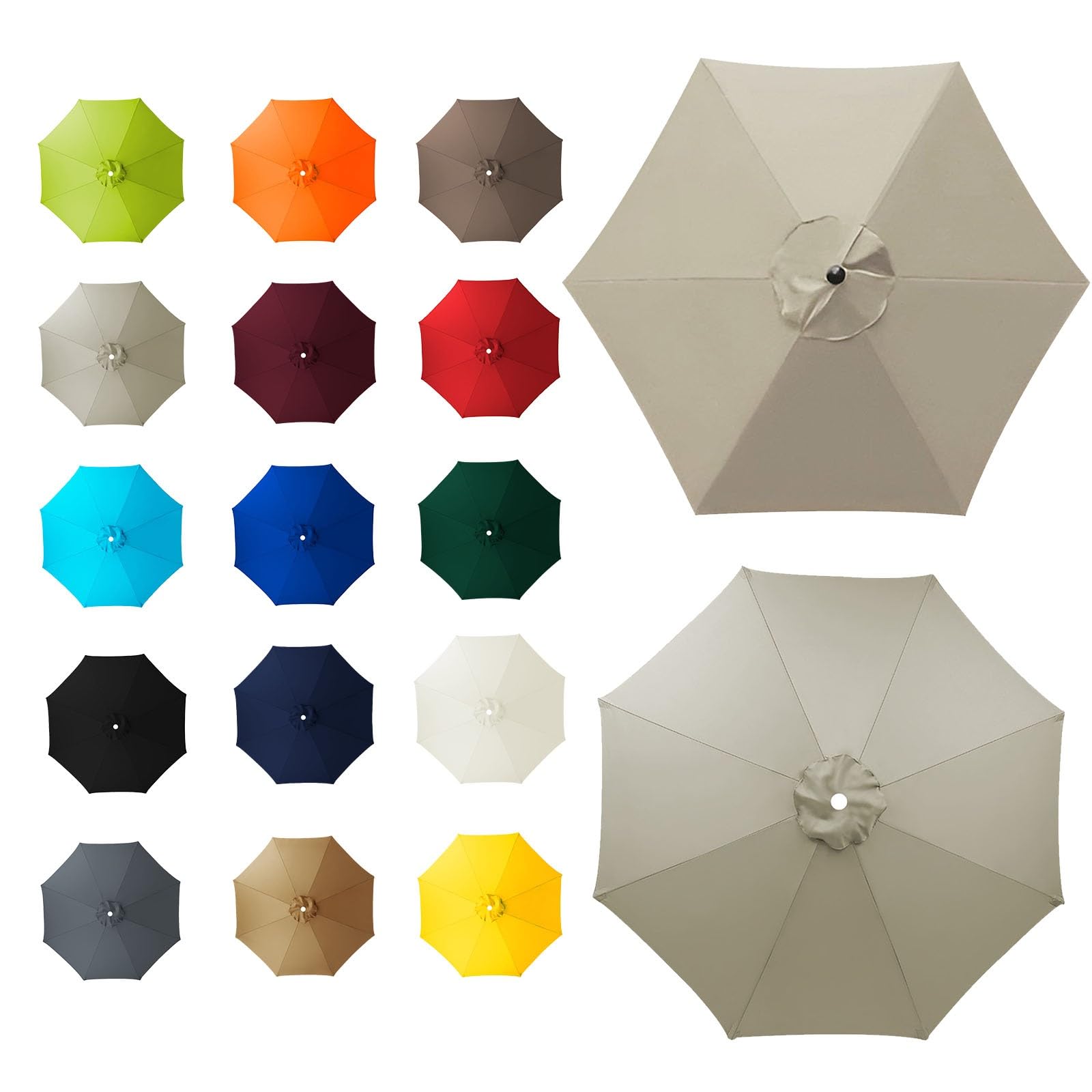 6 Arms/8 Arms Umbrella Replacement Canopy, Replacement Canopy, Replacement Parasol Cover, Sun Umbrella Replacement Cloth, Many Colours, for Patio Market Table, Patio, swimming Pool(Top color,6ribs:2.5