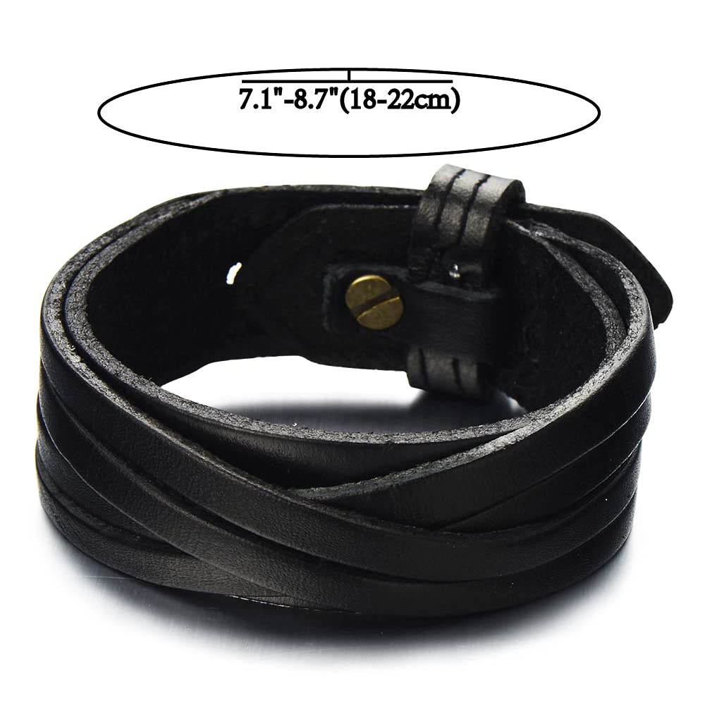 Clásico, Pulsera de Cuero Hombre, Pulsera del Abrigo, Cuero Genuino Marrón, Tiras Cuero Mixtos