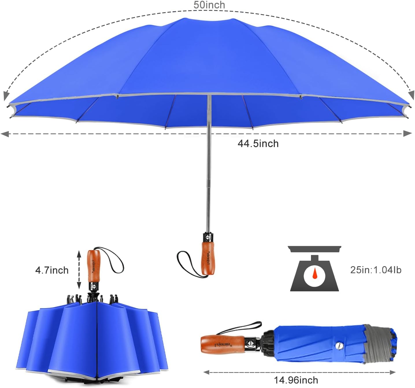 Lejorain Golf Large Inverted Umbrella - Black Big Windproof Heavy Duty Upside Down 46/50/54 Inch Compact Reverse Car Automatic Folding Reflective Umbrella - Image 2