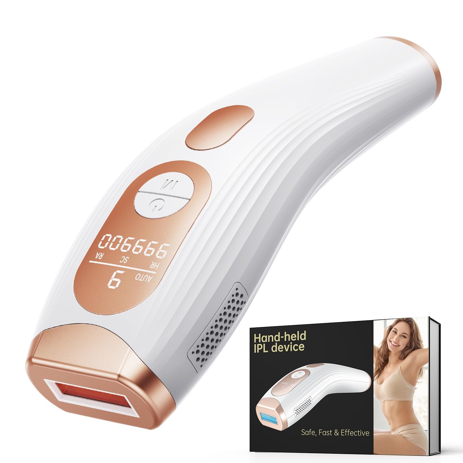 IPL Geräte Haarentfernung, 9 Energiestufen Haarentfernungsgerät, 999,900 Lichtimpulse, 600 NM Effizientes IPL Laser Haarentfernungsgerät für Frauen, Männlich, Gesicht, Ganzkörper