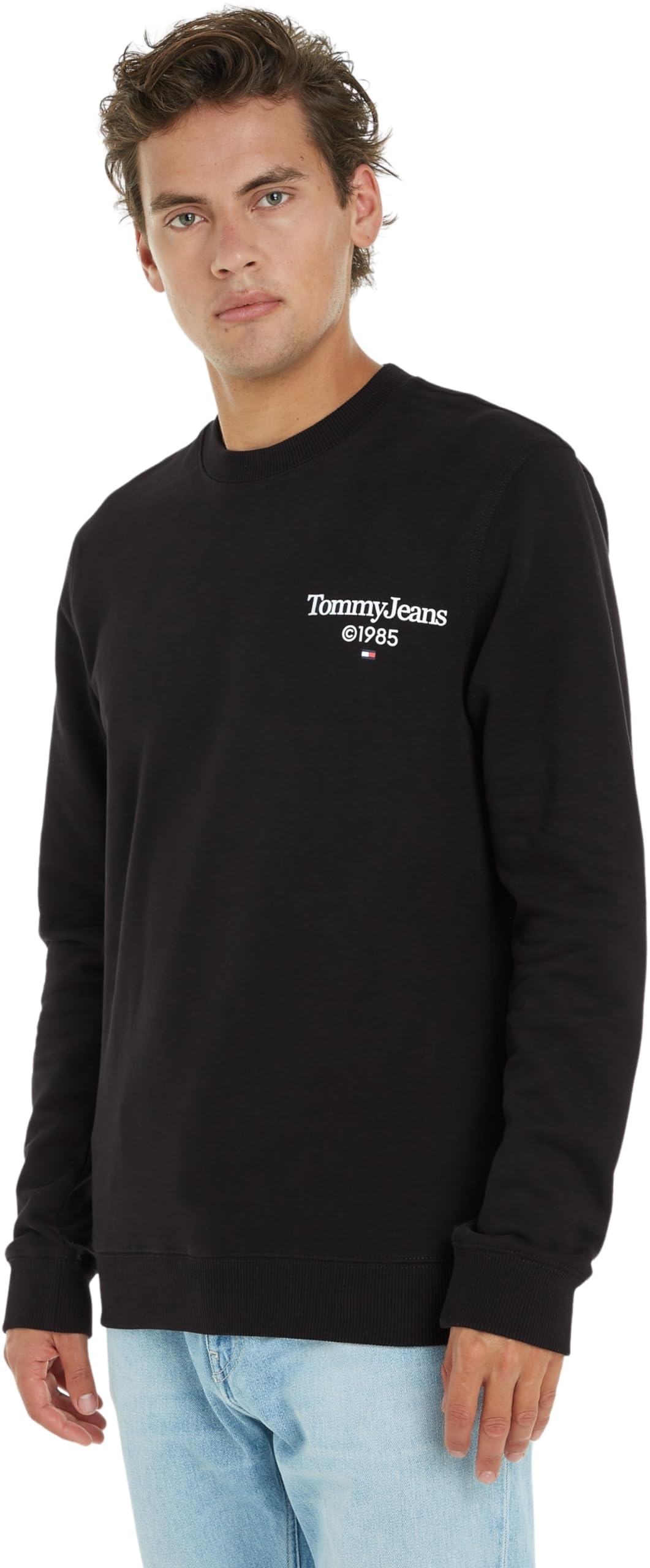 Tommy Jeans Felpa Uomo senza Cappuccio L Nero (Black)