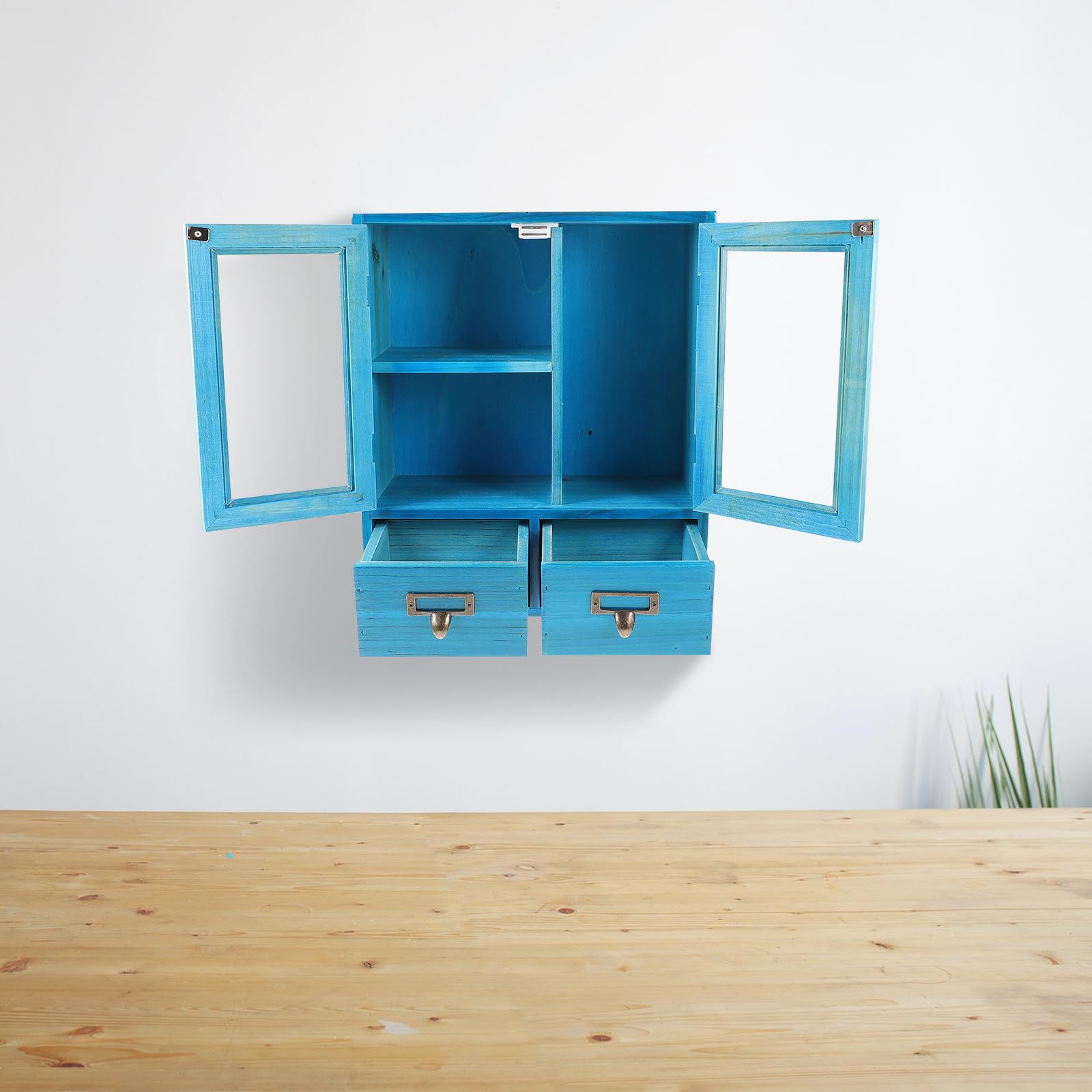 INOOMP Azul Armario de Pared Doble Puerta de Madera Vintage
