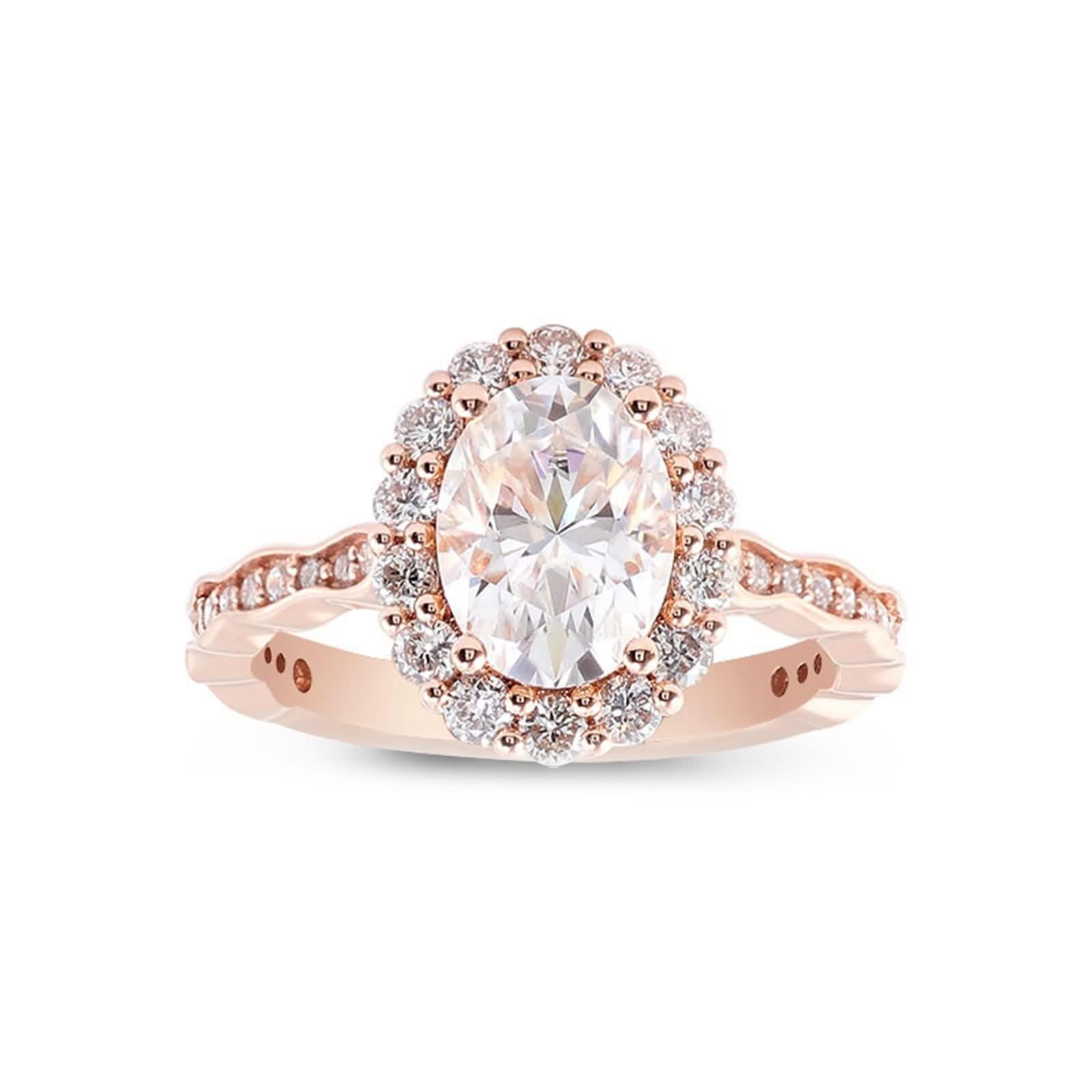 Anello Oro 375, Anelli Donna Moissanite Fiore Oro Rosa 9K per Matrimonio Promessa