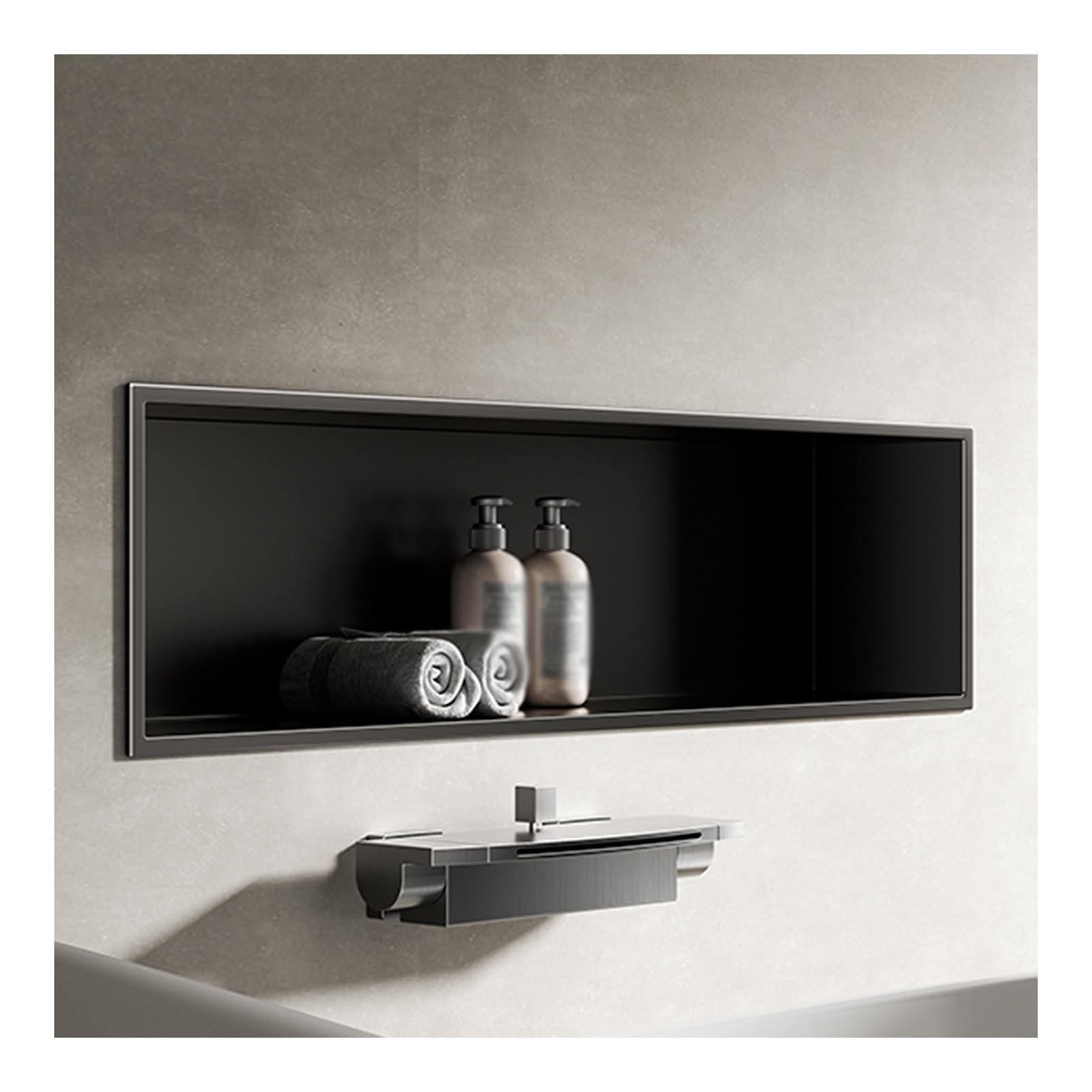 AYCDL Stainless Steel Shower Wall with LED Light Waterproof Rectangular Bathroom nizer Grey 320x320x125mm - Perfect for Modern Spaces,Nero-720x280x125mm