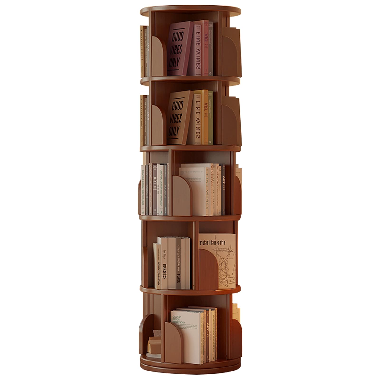 KZOBYD Rotating Bookshelf, Freestanding Revolving Corner Book Shelf, Round Swivel Bookcase for Small Space, Bedroom, Living Room, Study Room (Brown, H 158 cm)