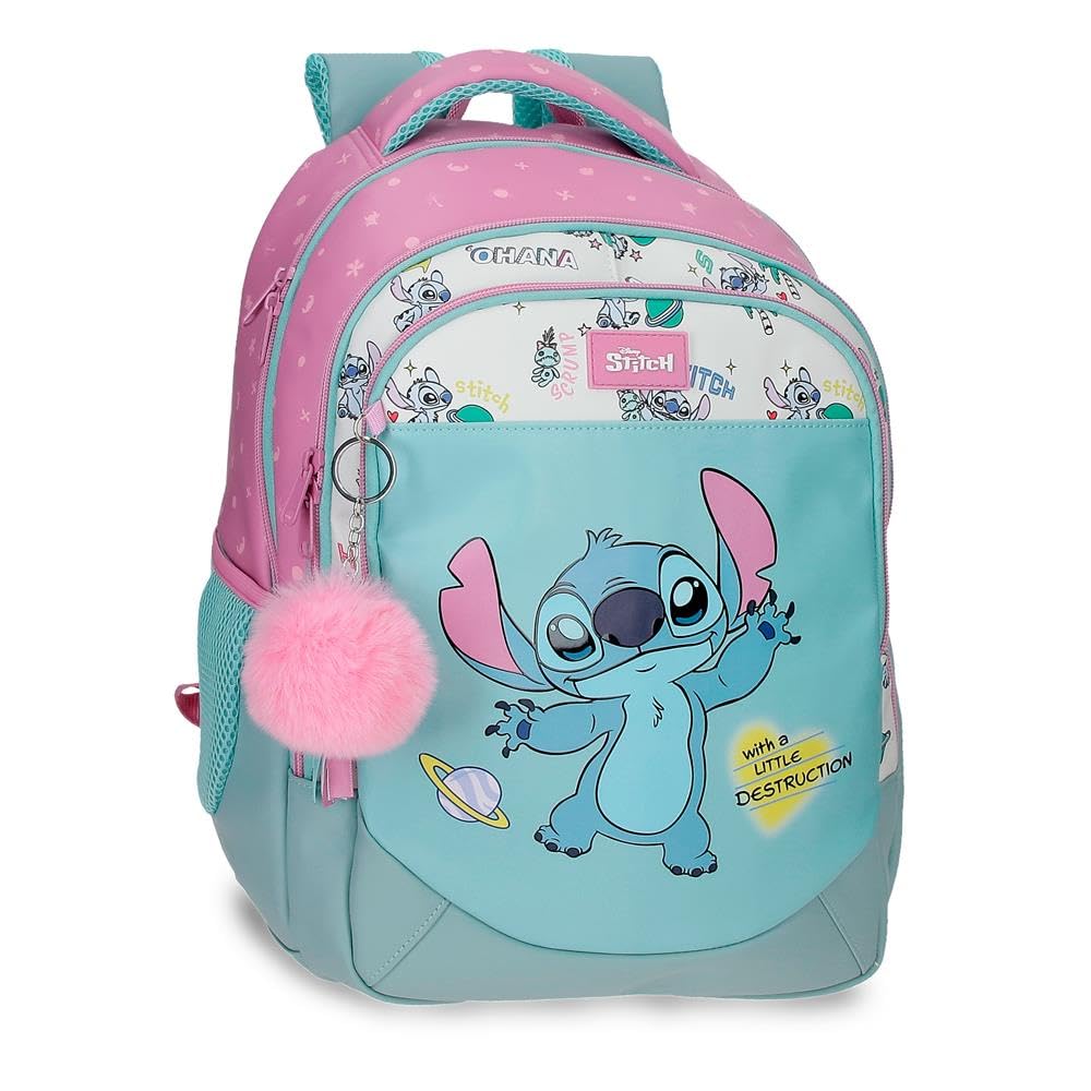 Disney Joumma Stitch Little Destruction Double Compartment School Backpack 15.6" Inches Turquoise Green 28x42x14 cm PVC 16.46L
