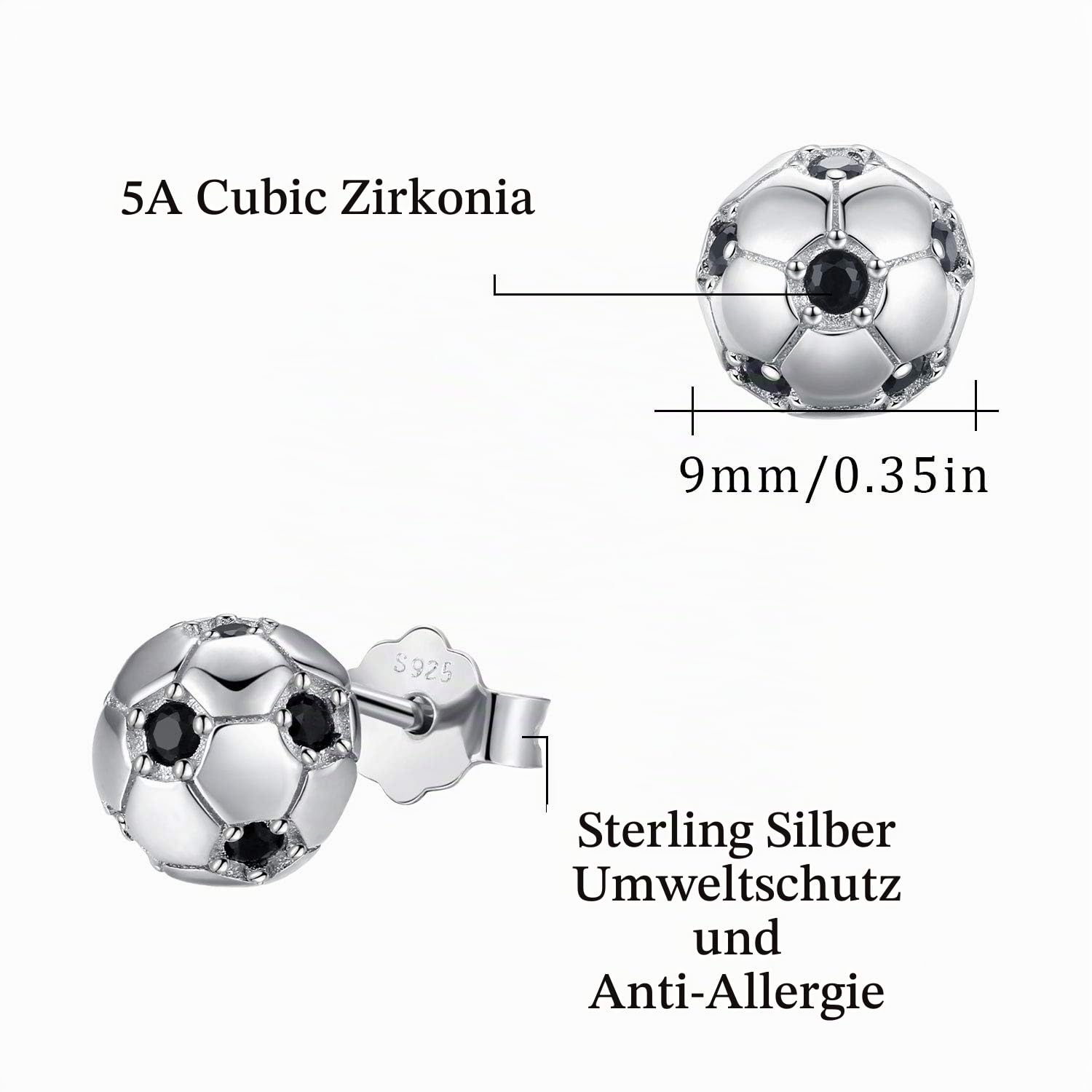 Jungen Ohrstecker Sterling Silber 925 Fussball Schmuck für Damen Ball Ohrringe Geschenk für Muttertag Mädchen,Kinder