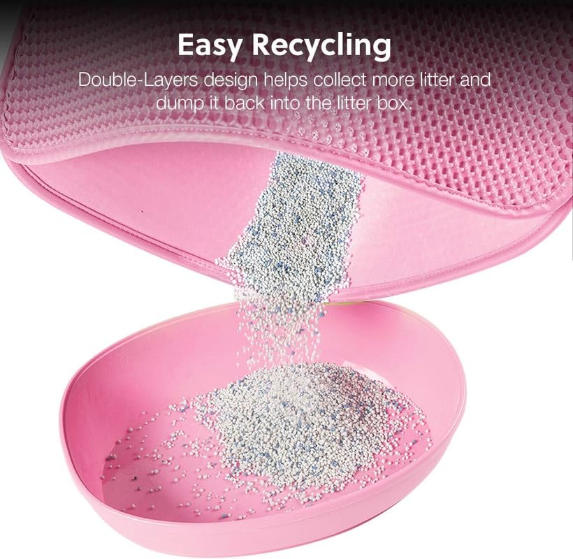 Image of Cat Litter Mat 12x18 Inch - Double Layer Open Edge Design, Waterproof & Urine Proof, EVA Material, Durable and Washable Litter Trapping Mat (Pink)