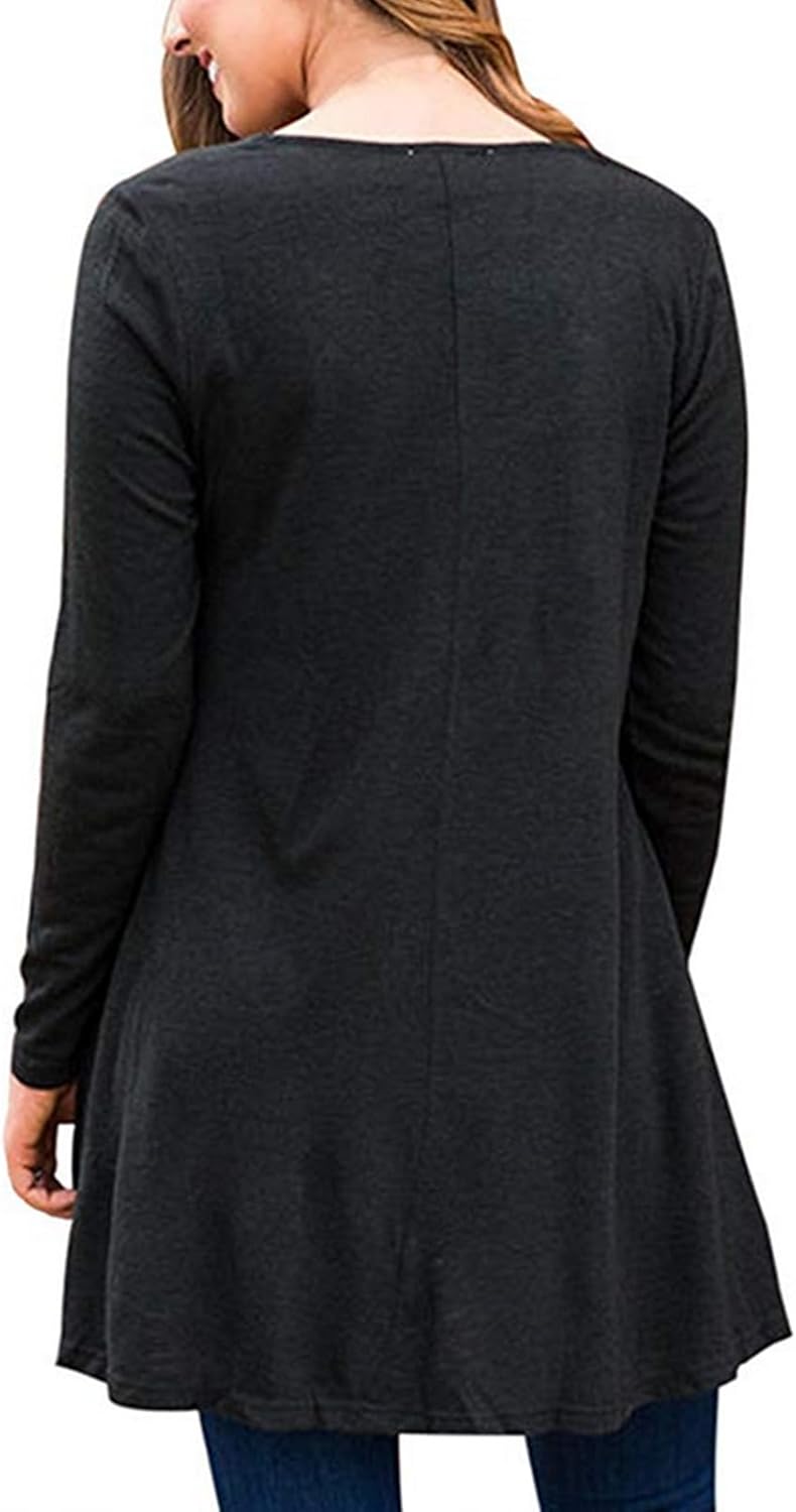 Poetsky Women's Long Sleeve Solid Color Tunic Tops Layered Casual Loose Blouse Shirts - Image 2