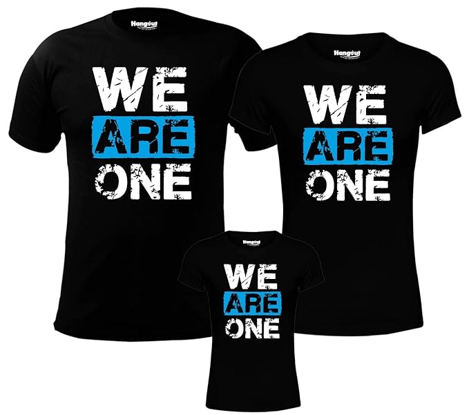 Hangout Hub Men Women Girl Cotton Regular Fit-We are One Black Color-Set of 3-Family Matching Twinning Tshirts