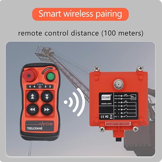 Q400 Industrial Wireless Crane Remote Control kit 4 Button 110v Electric Lift Hoist Transmitter Receiver with Emergency Stop (AC 110V)