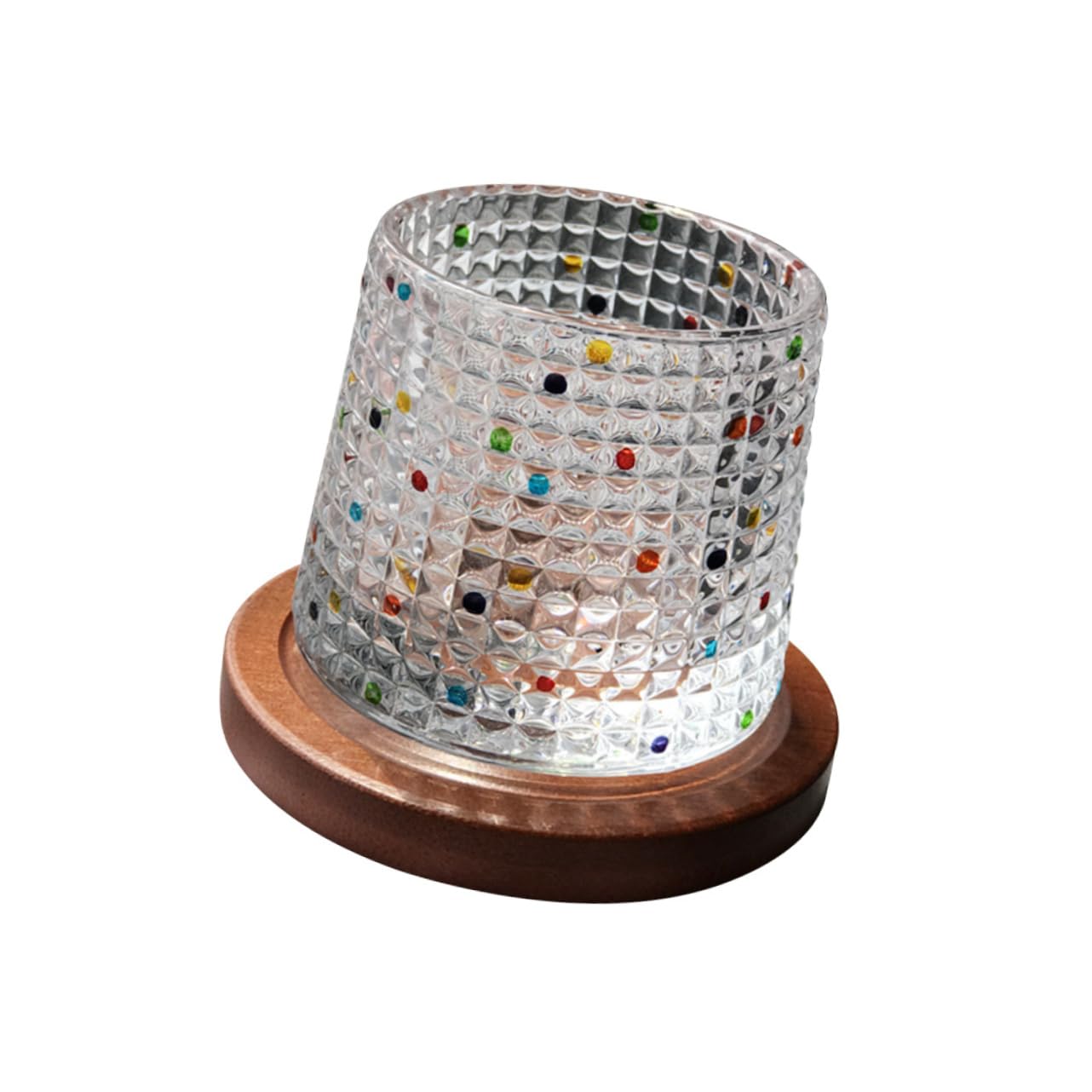 Verre whisky décoratif peint main résistant avec socle en bois