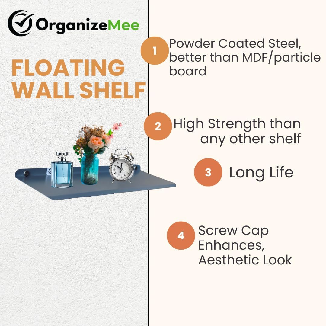 OrganizeMee Metal Small Wall Mounted Shelves,Bluetooth Speaker,Wi-Fi Camera Stand Corner Floating Shelf for Living Room & Bedroom,Home Decor Items Plant Pot mounting Racks, Show Piece Organizer(White) 2