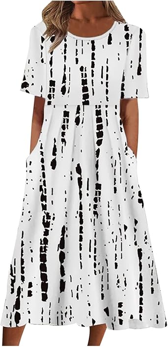 Women Casual Elegant Dress Sale Summer Midi Dress Boho Dress Loose Butterfly Printing V-Neck Half Sleeve Button Pockets Long Dress Boho Dress Cocktail Holiday Beach Long Dress for Ladies UK Size