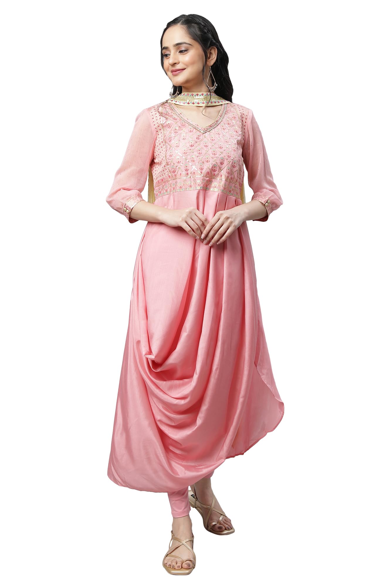 Aurelia Women's Pink Polyester Kurta