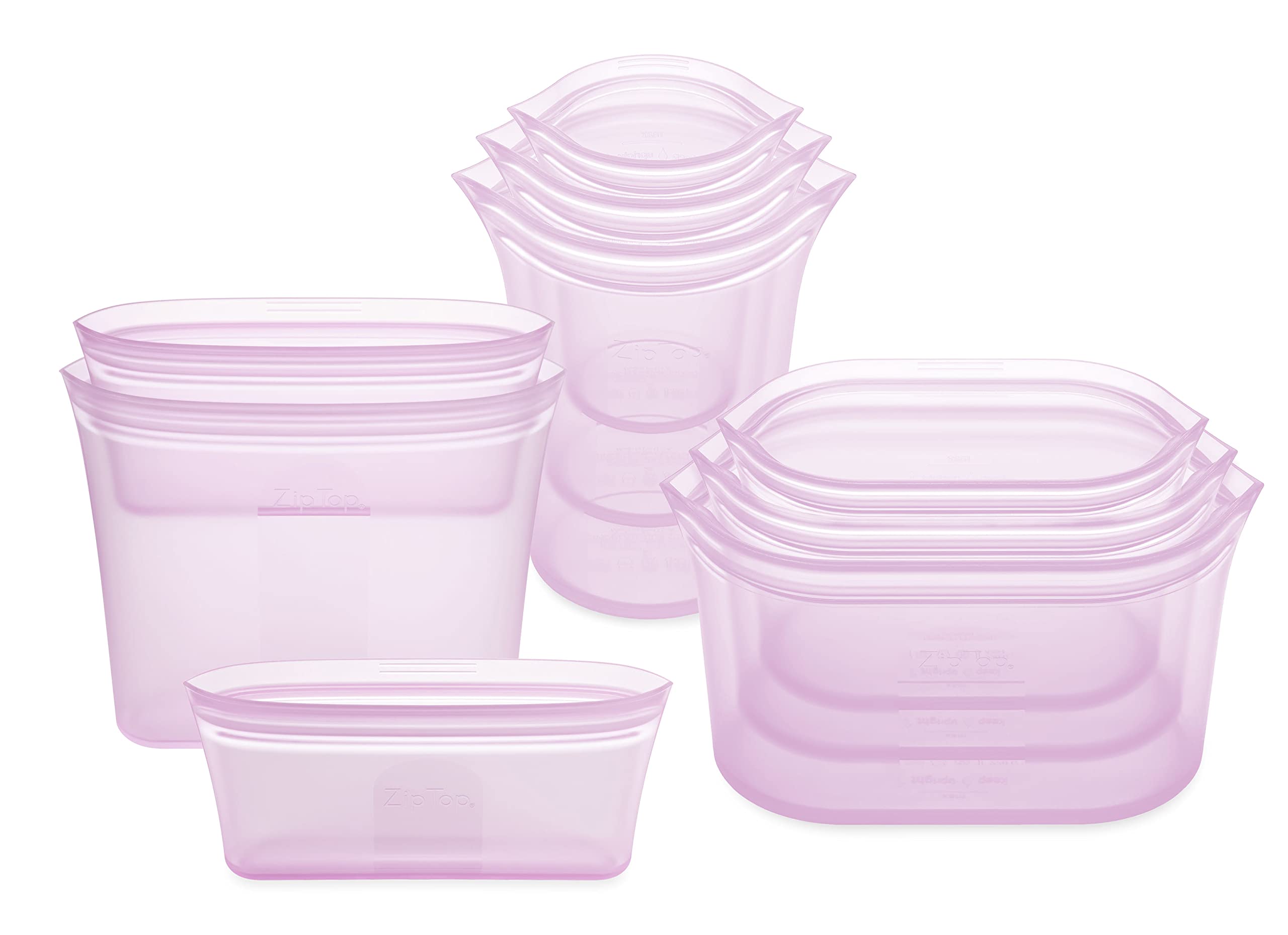 Zip Top Reusable Food Storage Bags Piece Set [Lavender] Bags,  Cups, Dishes Silicone Meal Prep Container Microwave, Dishwasher