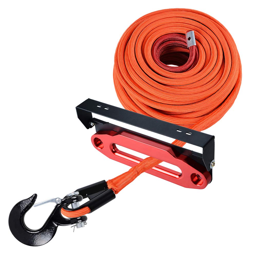 95ft X 3/8" Synthetic Winch Rope, 22,000 Lb Breaking Strength, Orange With Rock Guard | For ATV, UTV, SUV, Truck, Off-Road Recovery