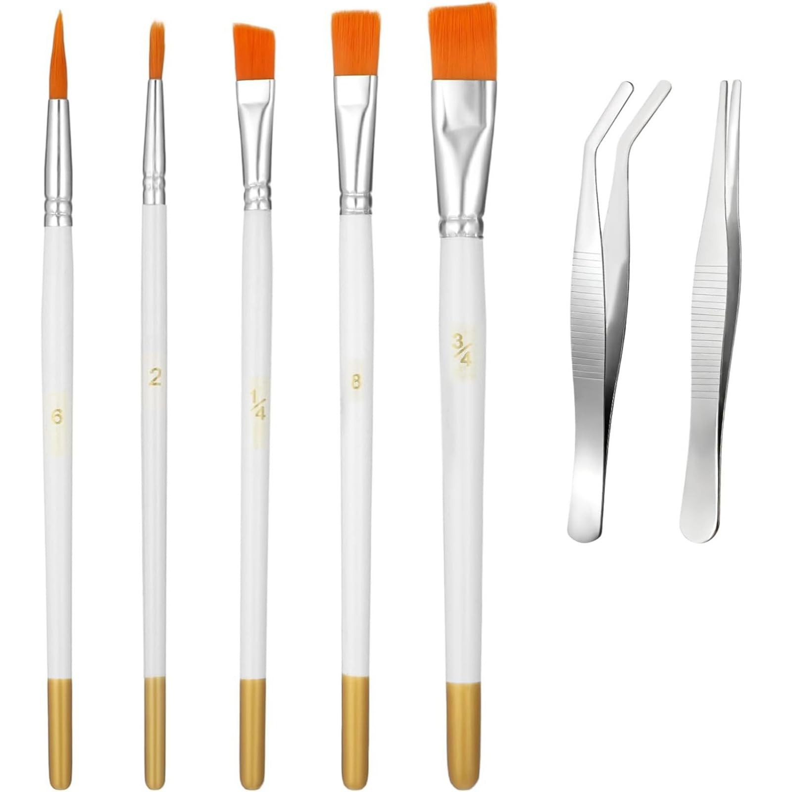 6Pcs Cake Decorating Brush with Stainless Steel Tweezers for for Baking Fondant Cookie Watercolor Oil Acrylic Painting Paintbrush Set for Artists