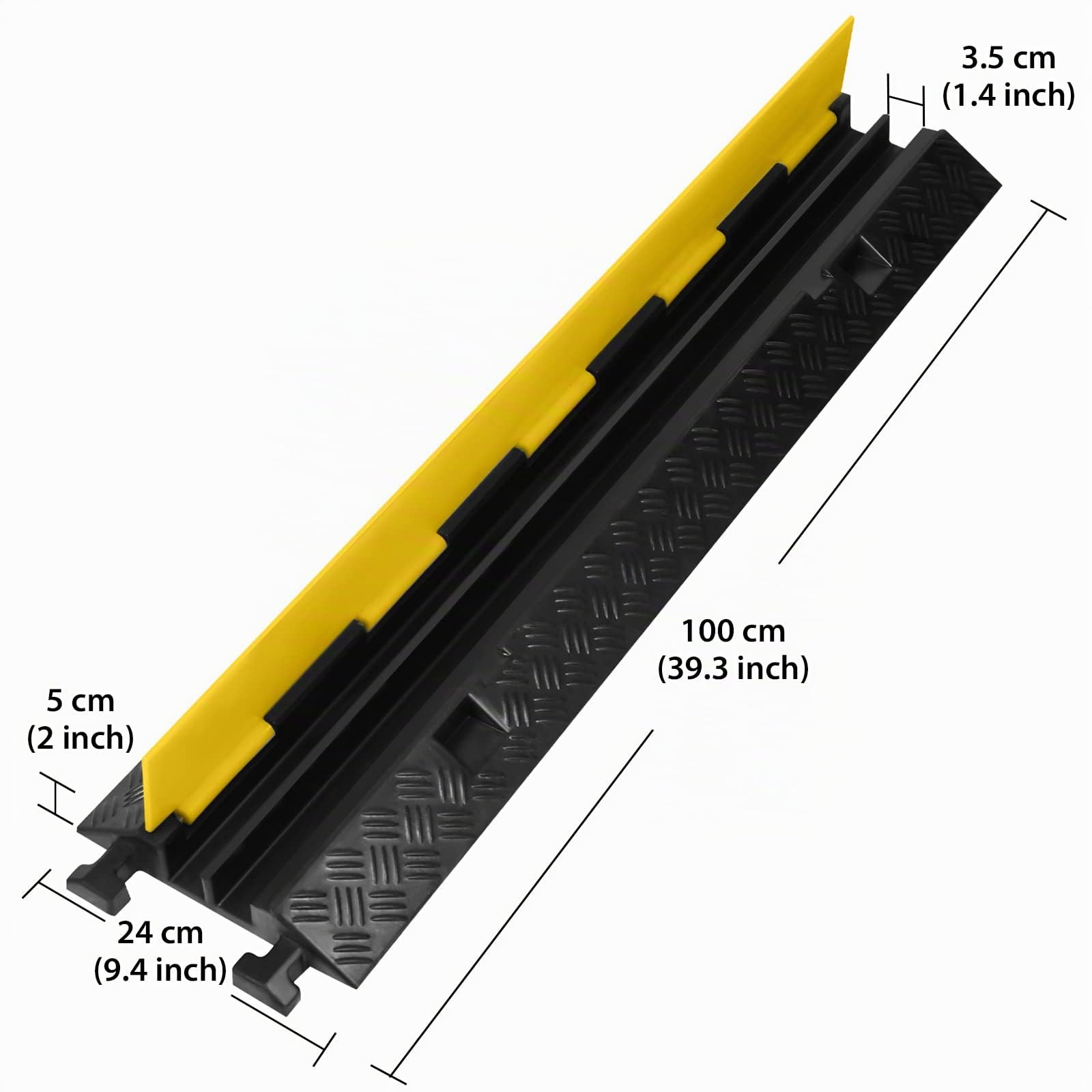 XMTECH Lot de 2 Rampes de Protection de Câble en Caoutchouc - Capacité de Charge 10 000 kg, 2 Canaux, Noir-Jaune, Antidérapant - pour Parkings, Chantiers de Construction