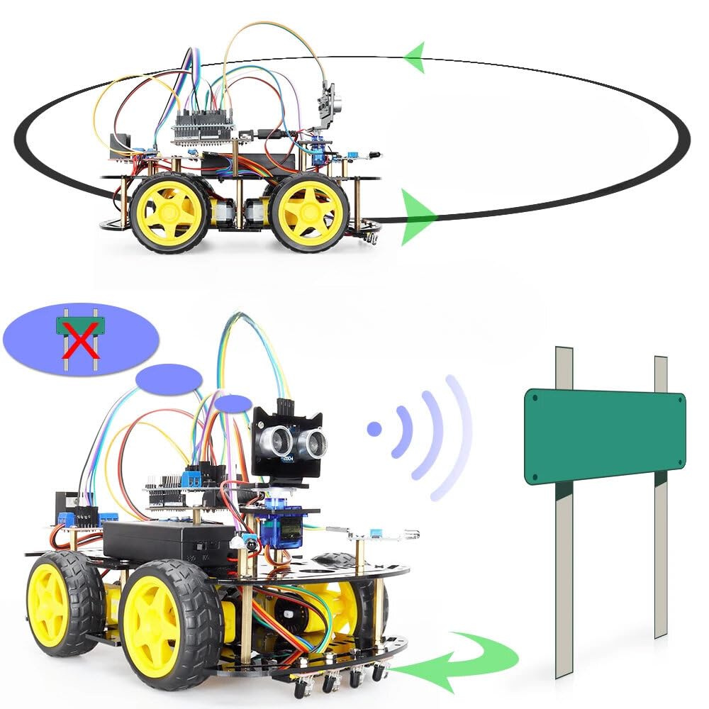 VIDOO Automatyka Inteligentny Robot Samochód Zestaw do Programowania Arduino z Czujnikami Ultradźwiękowymi i Podczerwieni Śledzenie Linii Unikanie Przeszkód DIY Edukacyjny Zestaw STEM