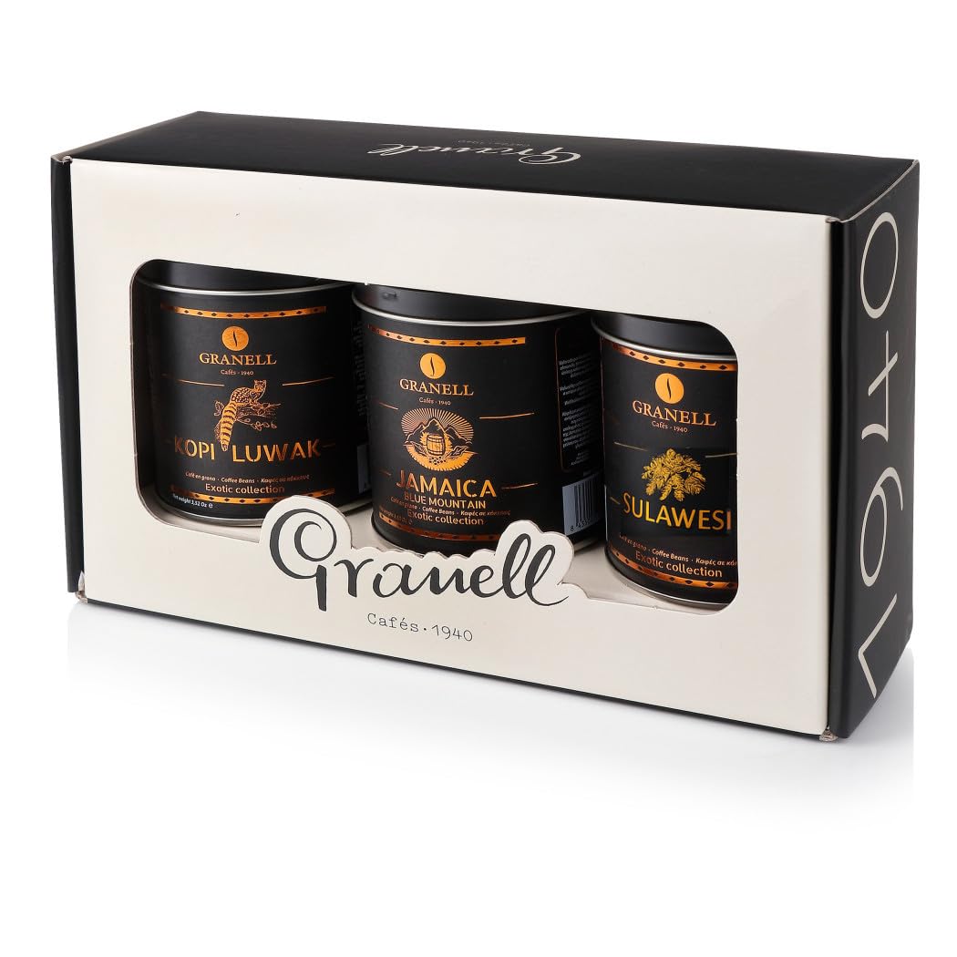 Granell Cafés 1940 Pack Exotic Collection Café en Grano 3 Paquetes | 100% Arábica, Kopi Luwak, Jamaica, Sulawesi