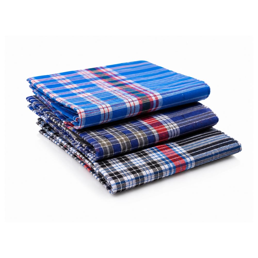 Premium Cotton Handkerchief for Men Pack of 3 | 100% Pure Cotton Checkered Rumal | Soft Absorbent Washable Reusable Hanky | Big Size Pocket Square for Daily Use, Office & Travel-picture-16