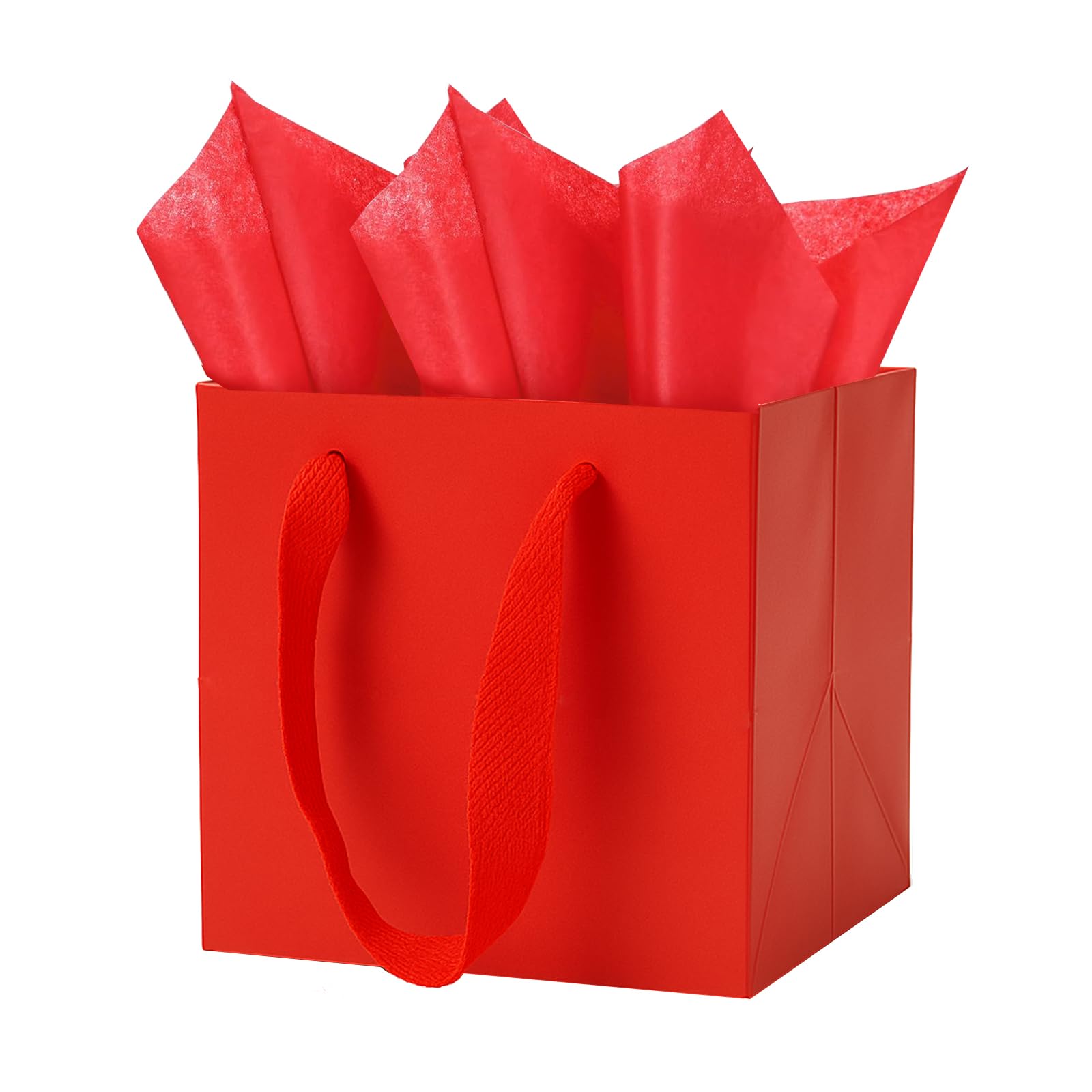 Aosric Red Gift Bags with Tissue Paper, 2 Pack 20x20x20 cm Square Reusable Goodie Bag for Christmas Gifts, Halloween Treats, Wedding, Baby Shower, Birthday Party Favor, Return Gifts — image 1