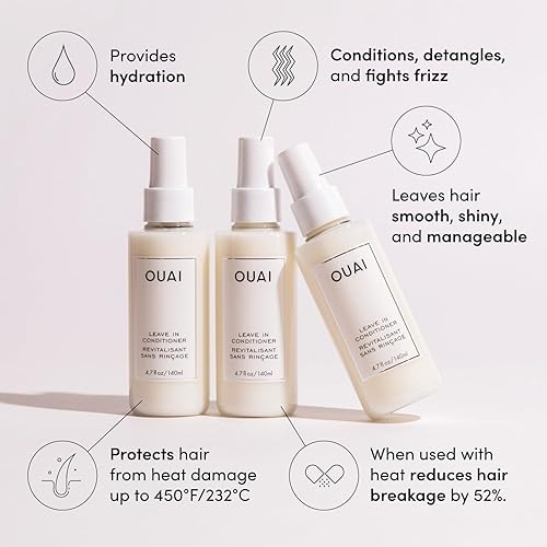 Miniatura 2 de OUAI Acondicionador sin enjuague y espray protector del calor, prepara el cabello para el estilo, suaviza la caída, añade brillo y úsalo como spray