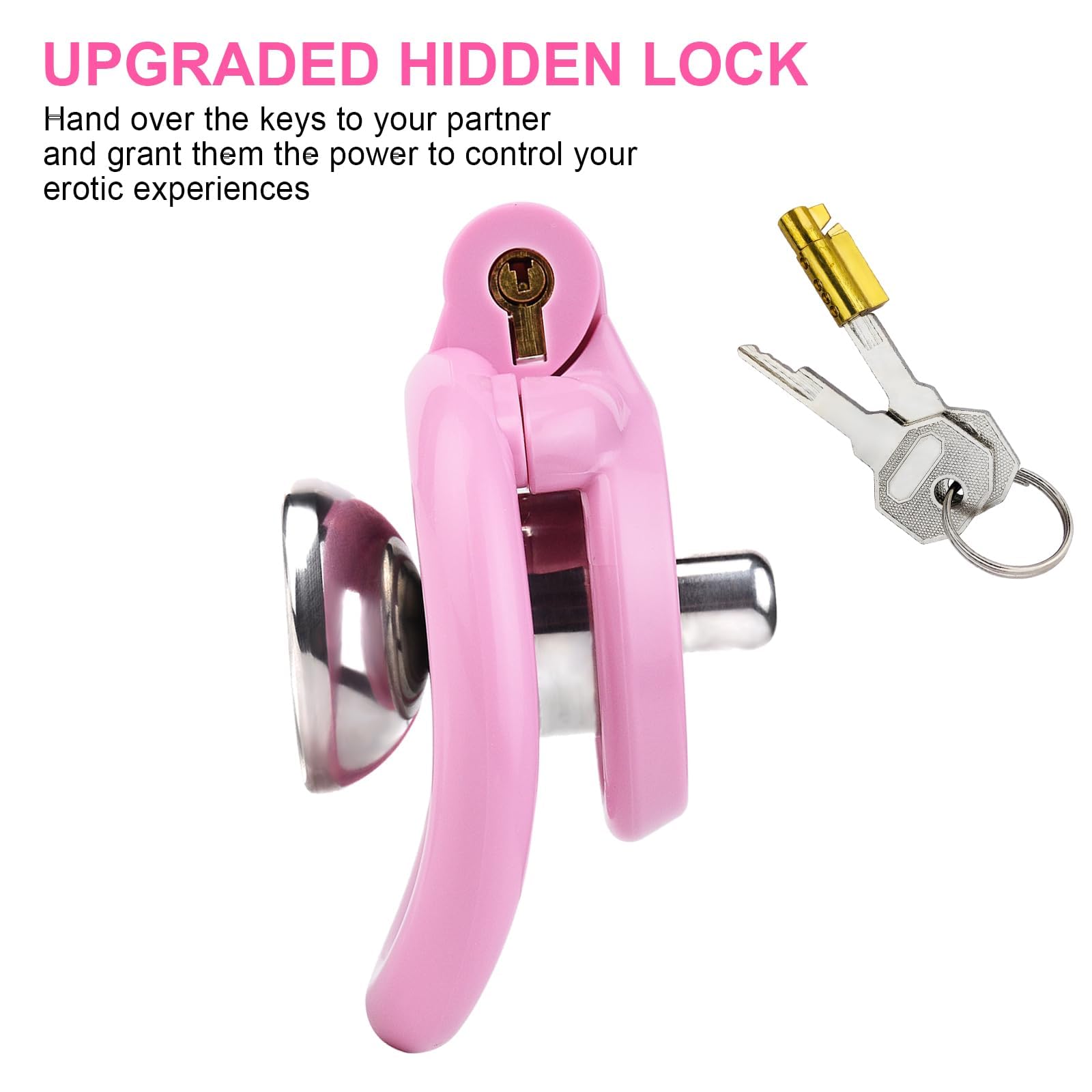 Flat Chastity Cage - Cock Cage, Male Chastity Devices with Urine Divertor, 2 Keys, and 4 Size Rings - Resin & Stainless Steel Pink Sissy BDSM Male Sex Toys (Pink, Original)