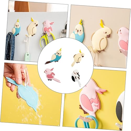 Miniatura 7 de ABOOFAN Ganchos adhesivos para colgar en la pared, 12 unidades, para baño, con forma de loro, para colgar en la pared, para ropa, pájaro, abrigo,