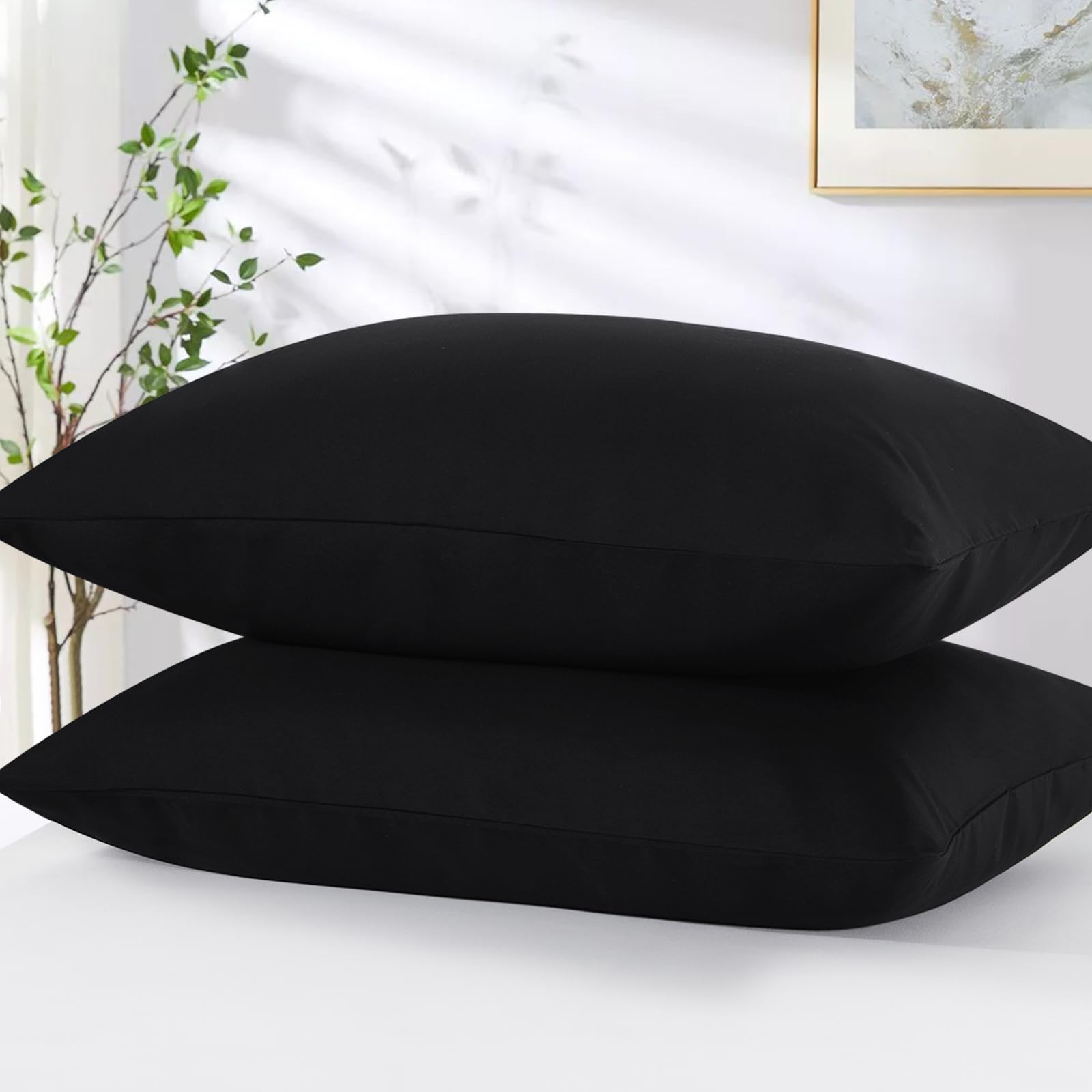 Tifschlaf Pillow Cases 2 Pack, Black Pillowcases Plain Pack of 2 - Image 2