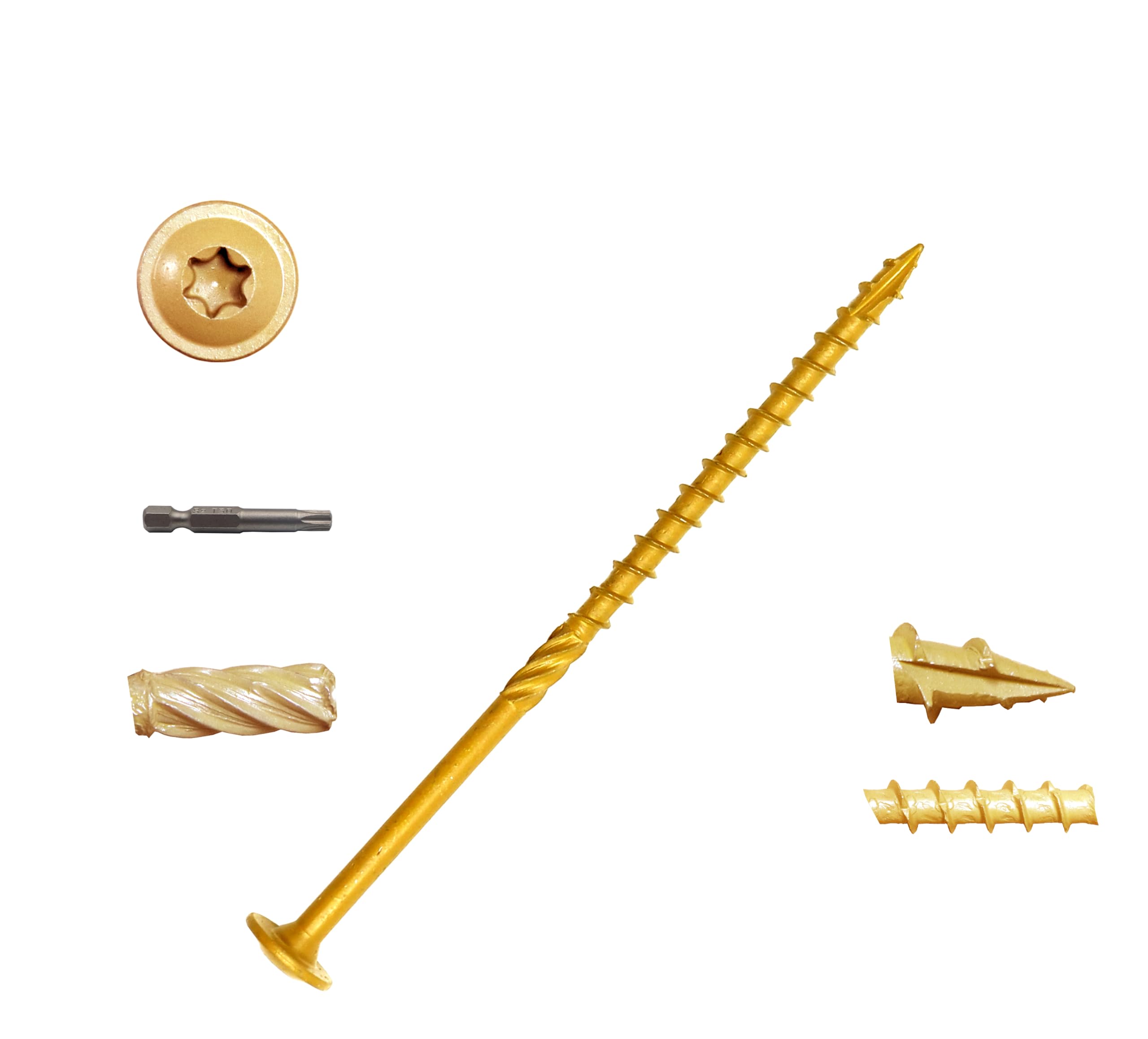 binifiMux Construction Lag Screws, T30 Decking Screws, #14 x 6 Structural Wood Screws for Timber,Log,Landscaping Wood with 1/4" Shank Torx Bit, Pack