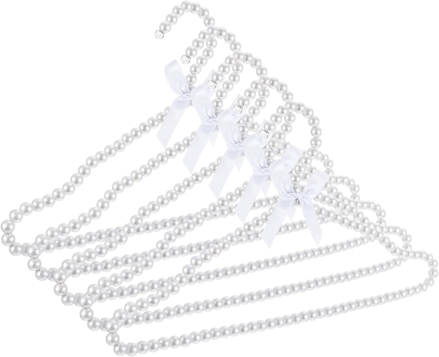 5 Pack Pearl Clothes Hangers, Elegant Bridesmaid Hangers, Closet Coat Storage Organizer Bowknot Standard Wedding Hanger (White)