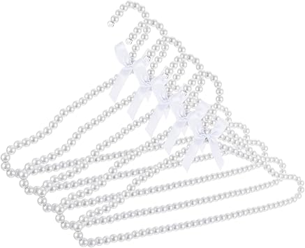 5 Pack Pearl Clothes Hangers, Elegant Bridesmaid Hangers, Closet Coat Storage Organizer Bowknot Standard Wedding Hanger White