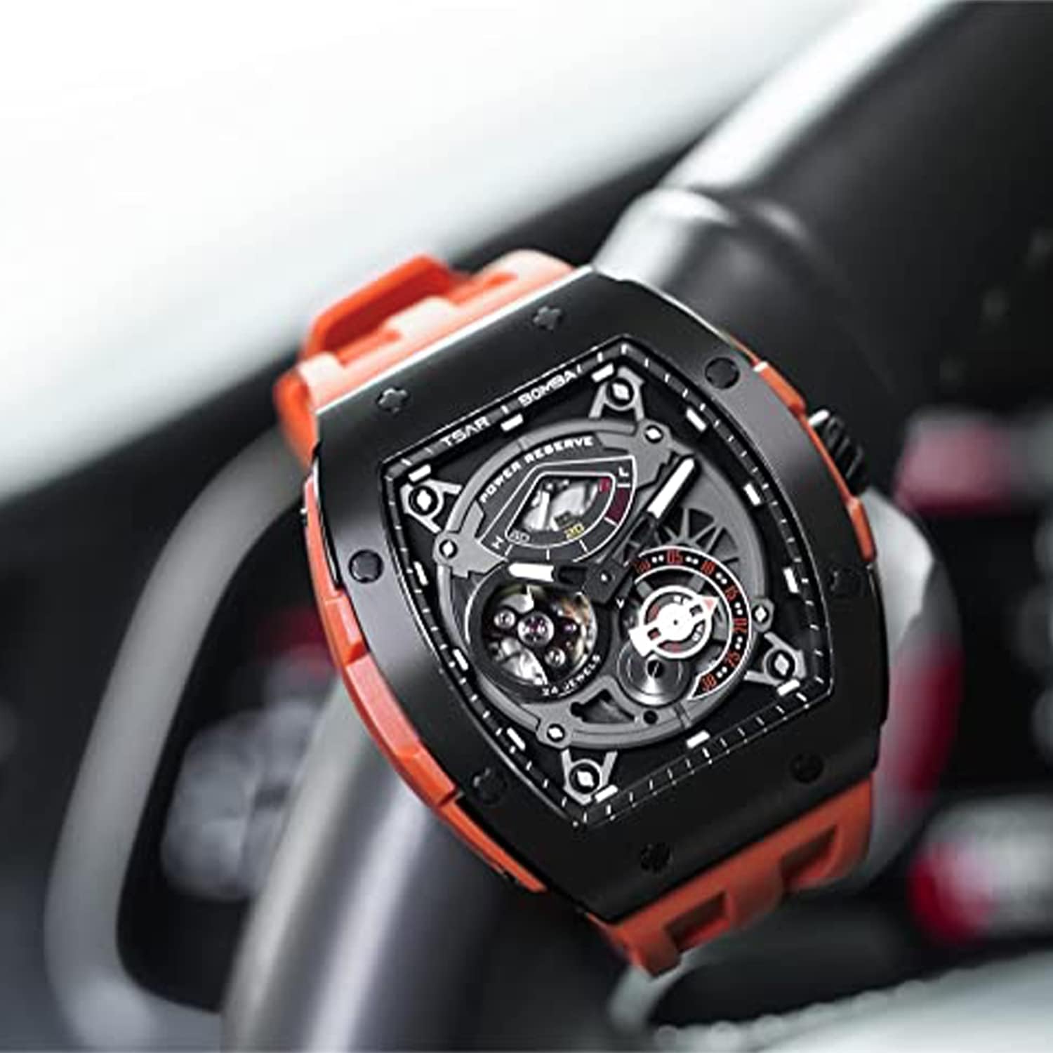 Amazon.com: Tsar Bomba New Tonneau Men's Watch Skeleton Japanese