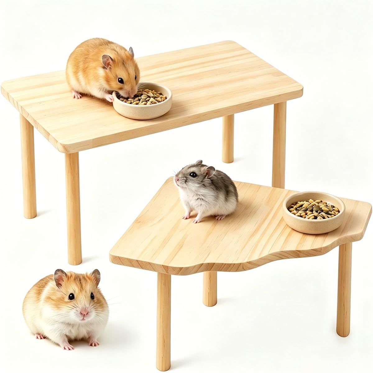 Hamster Platform, 2 Pcs Wooden Hamster Stand and Table, Modular Platforms for Hamster Cage Accessories for Dwarf Syrian Hamsters Gerbils Mice Degus Small Pets
