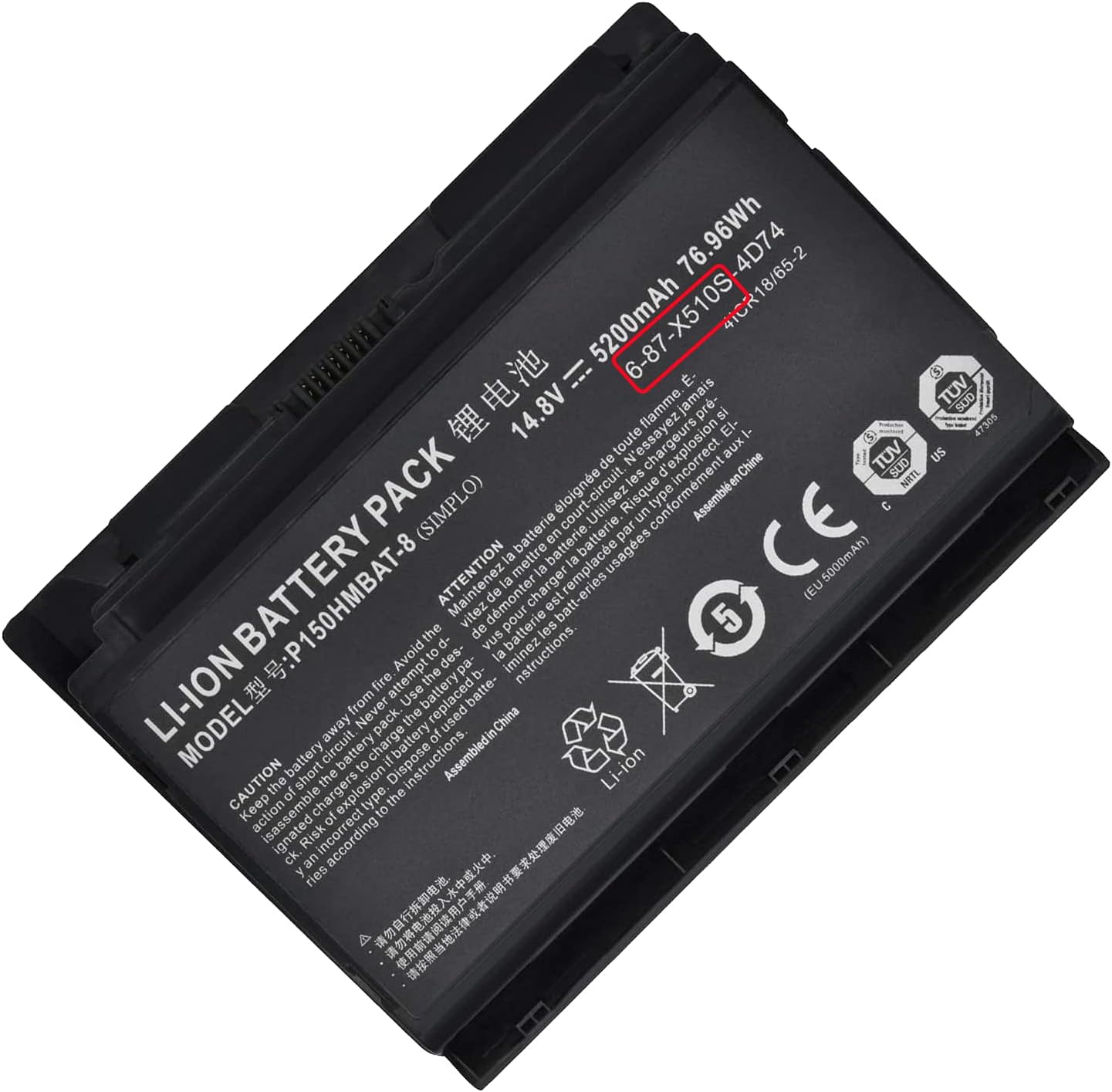 X510S Battery for Sager Lapotp Clevo 6-87-X510S-4D72 6-87-X510S-4D73 6-87-X510S-4D74 6-87-x510s-4j72 Np8150 Np8130 P150hm P151hm