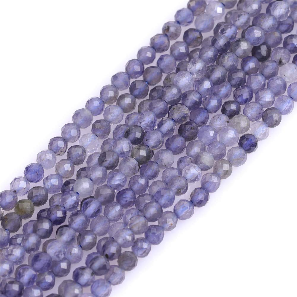 GEM-Inside 3mm Natural Stone Cordierite Quartz Faceted Spacer Small Beads for Jewelry Making 15"