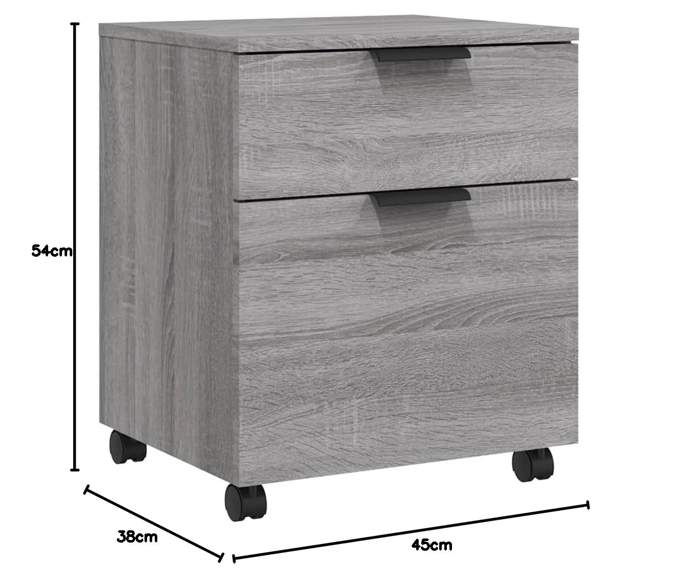 Aktenschrank mit Rollen, Rollcontainer, Mobiler Büroschrank, Büromöbel, Aufbewahrungsschrank für Home Office, 45 x 38 x 54 cm, Holzwerkstoff
