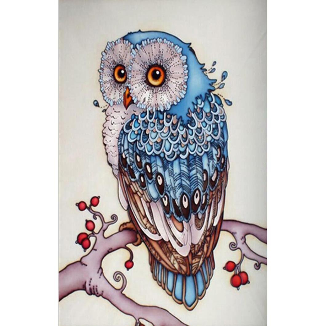 Spritumn Blue Diy 5D Full Drill Diamond Painting, Rhinestone Pasted Cross Stitch Cute Owl For Home Wall Decoration Gifts (S:20x30cm)