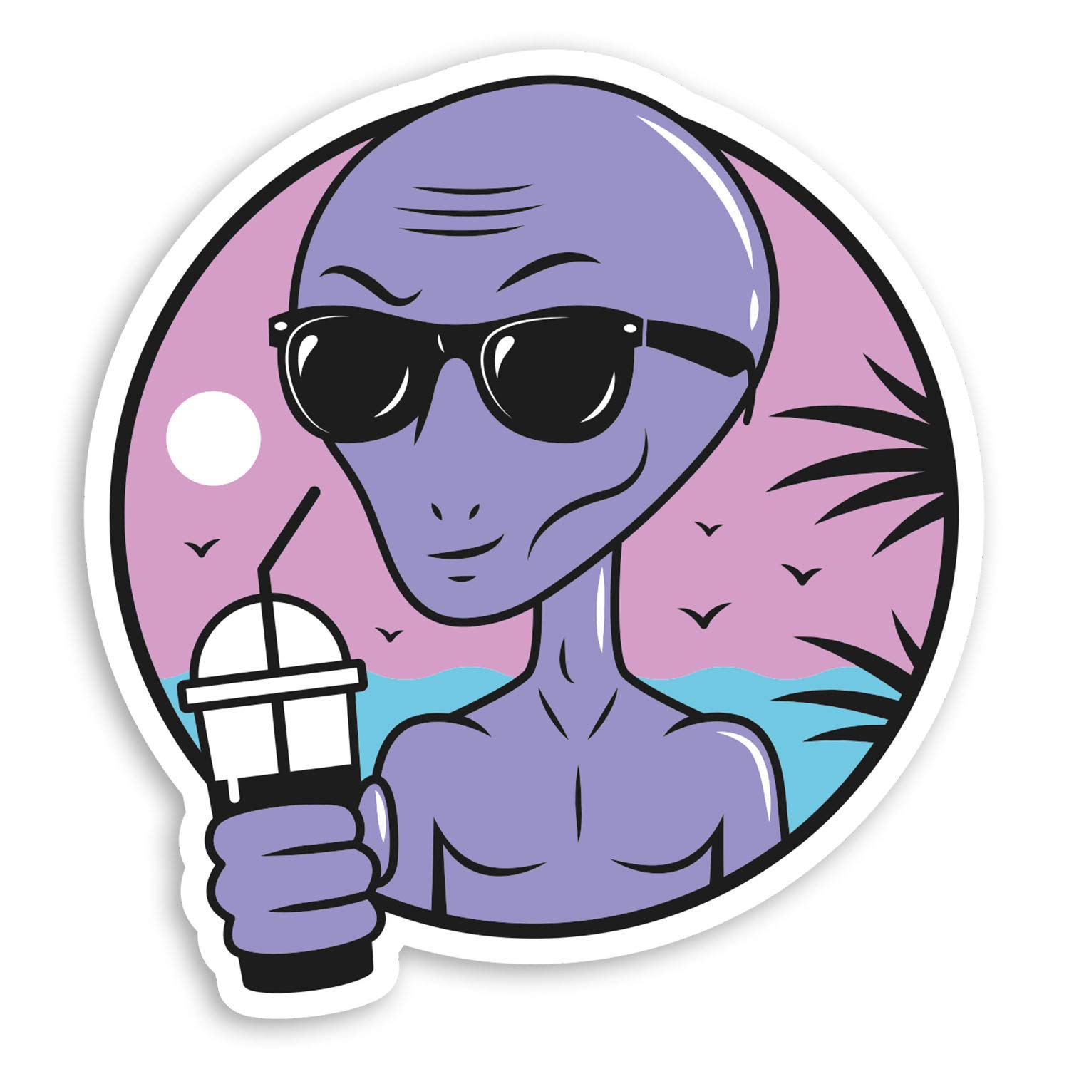 Destination Vinyl Ltd Multi 2 X 10Cm Alien Vinyl Stickers - Ufo Aliens Beach Surf Laptop Sticker #20822 (10Cm Tall)