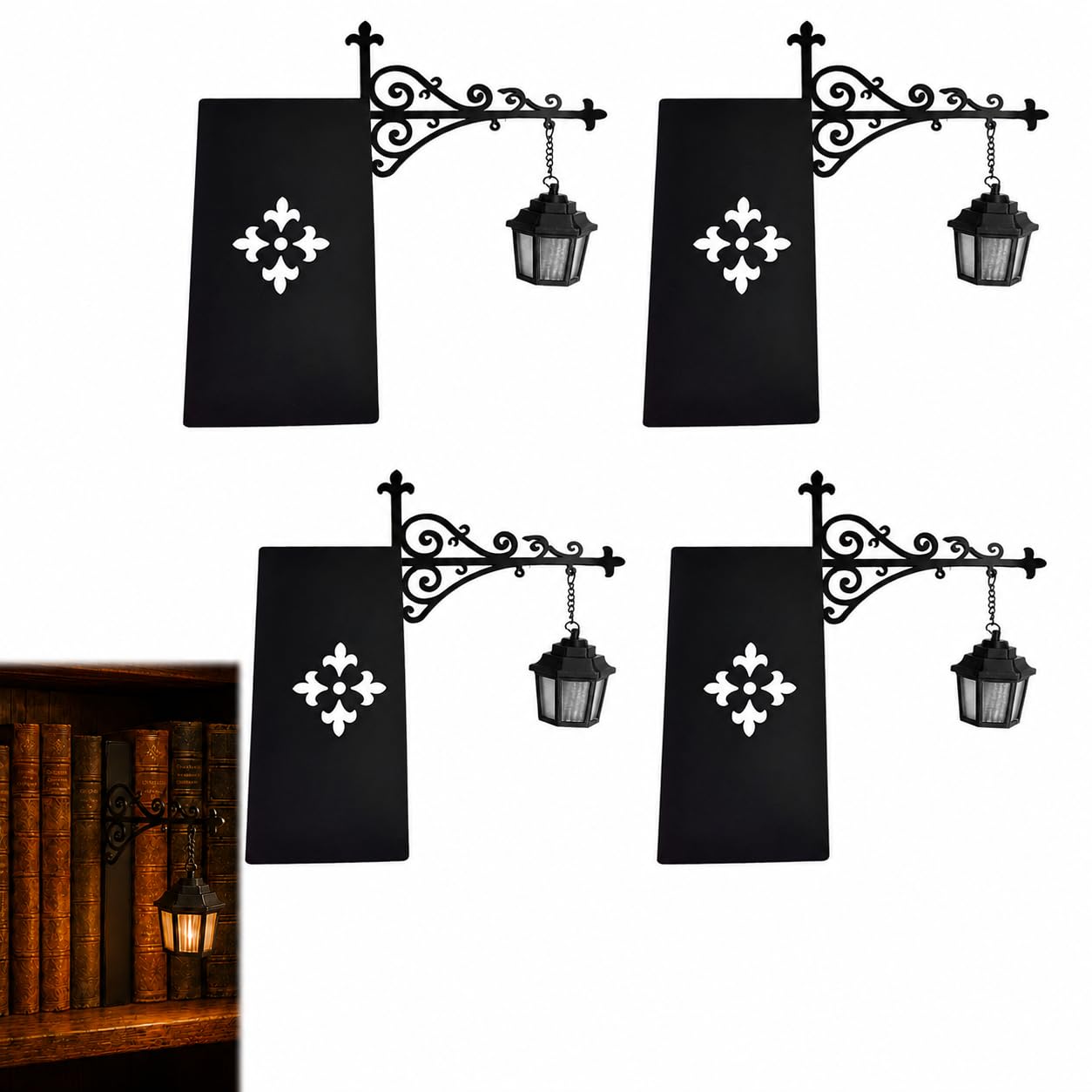 Bookshelf Lantern,Book Nook Lights,Library Lantern-Decorative Bookshelf Lighting,Vintage LED Reading Lamp for Desk & Shelf,Warm Glow Mini Bookcase Light,Home Decor Gift for Book Lovers (4PCS-A)
