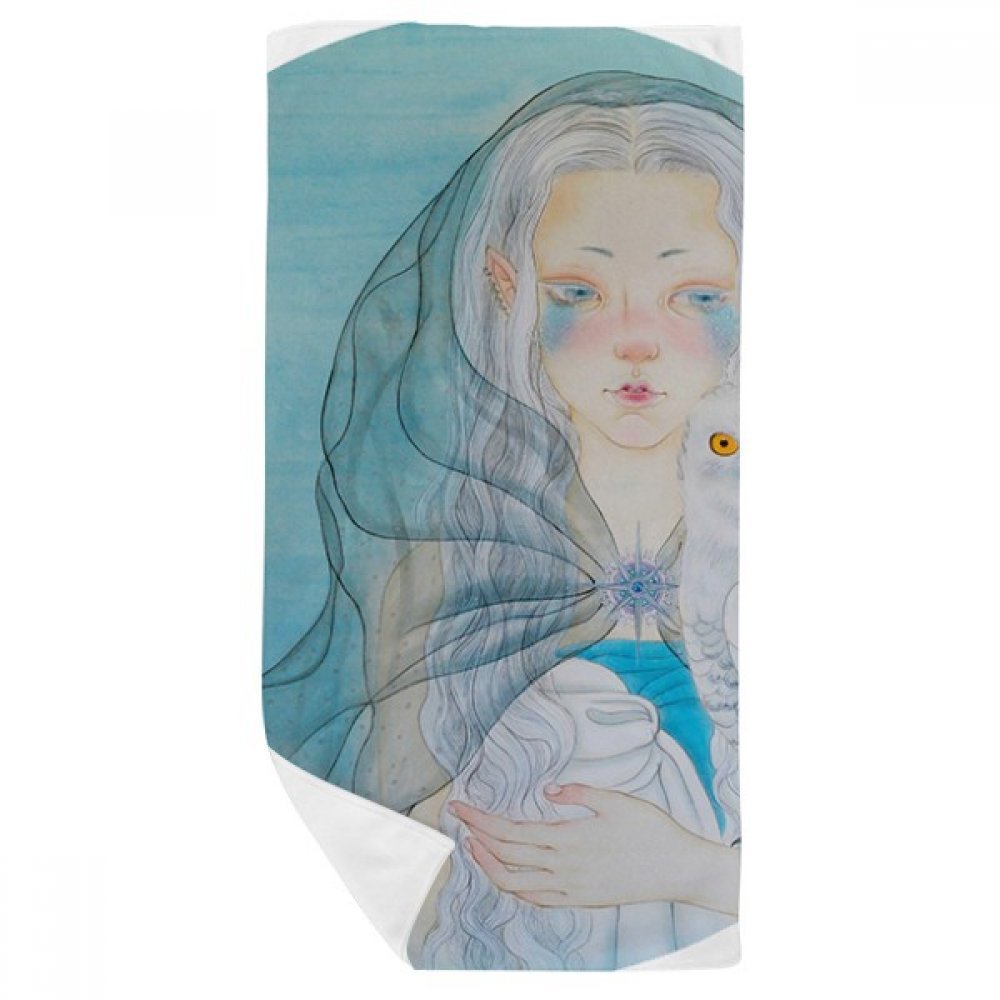 Serviette de bain hibou bleu blanc pour un rituel bien-être à la maison