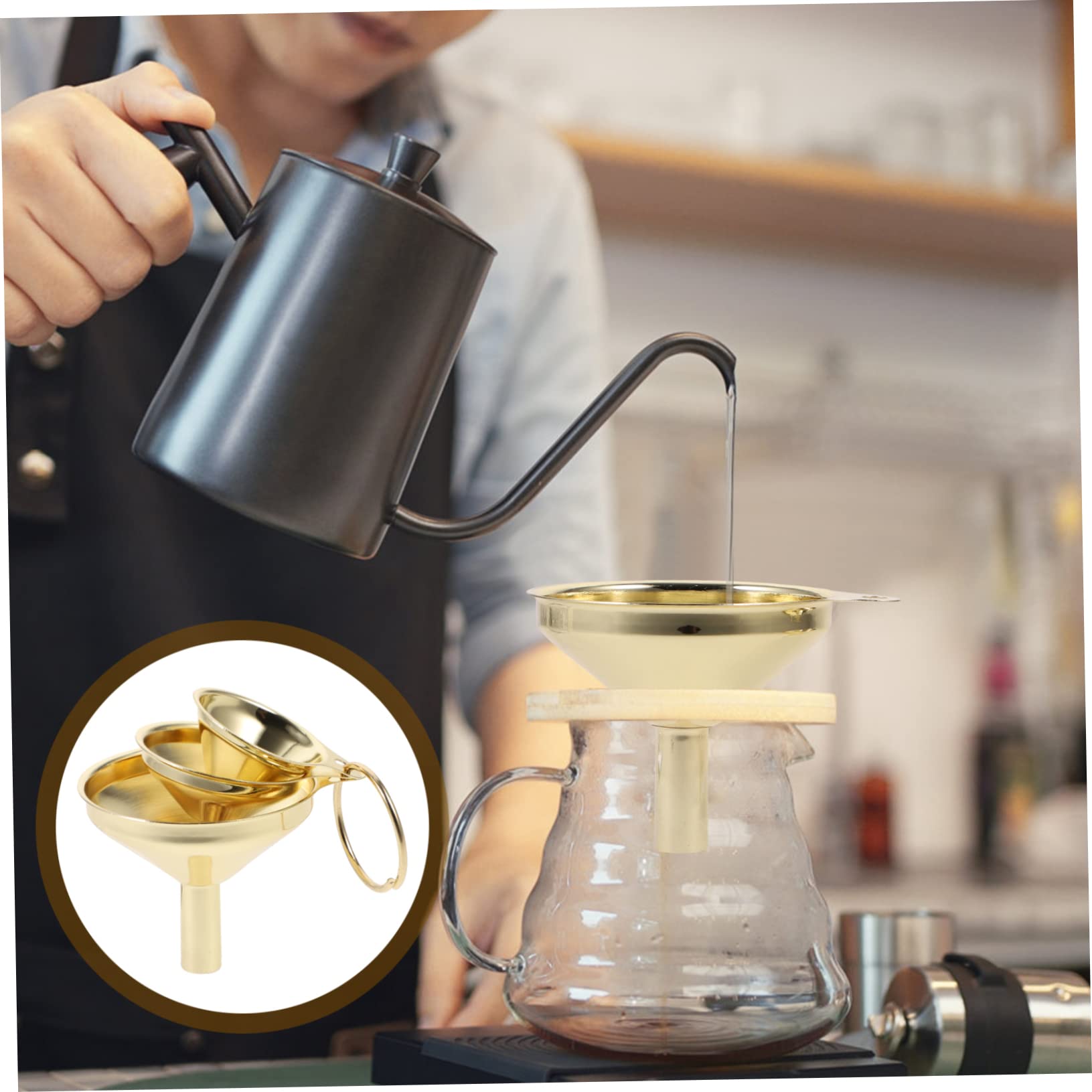 Amosfun 9 Pz imbuto in acciaio inossidabile imbuti imbuto per marmellata per liquidi aceto d'olio per cucina accessorio cucina multifunzionale per spezie Golden
