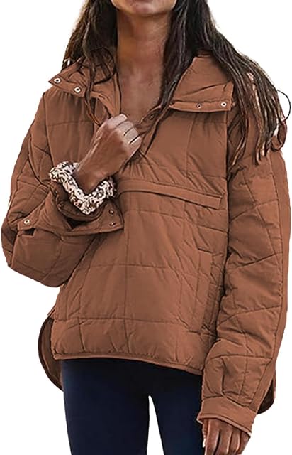 Womens Oversized Puffer Jacket Pullover Quilted Lightweight Jackets Fall Winter Warm Coat Dolman Hoodies Padded Coats