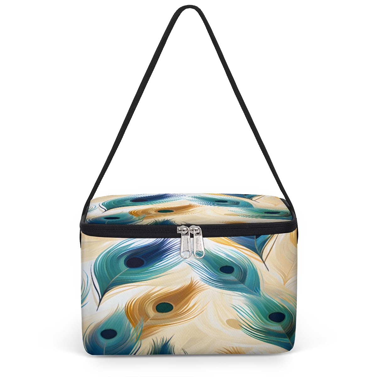 GzLeyigou Peacock Feather Lunch Bags for Women Men 9 Cans, Hot & Cold Food Delivery Bag Insulated Grocery Bag Insulated Lunch Box Peacock Cooler Bag for Office Work Picnic Beach