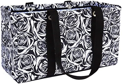 MDM Large Utility Tote Bag"Black & White Roses"