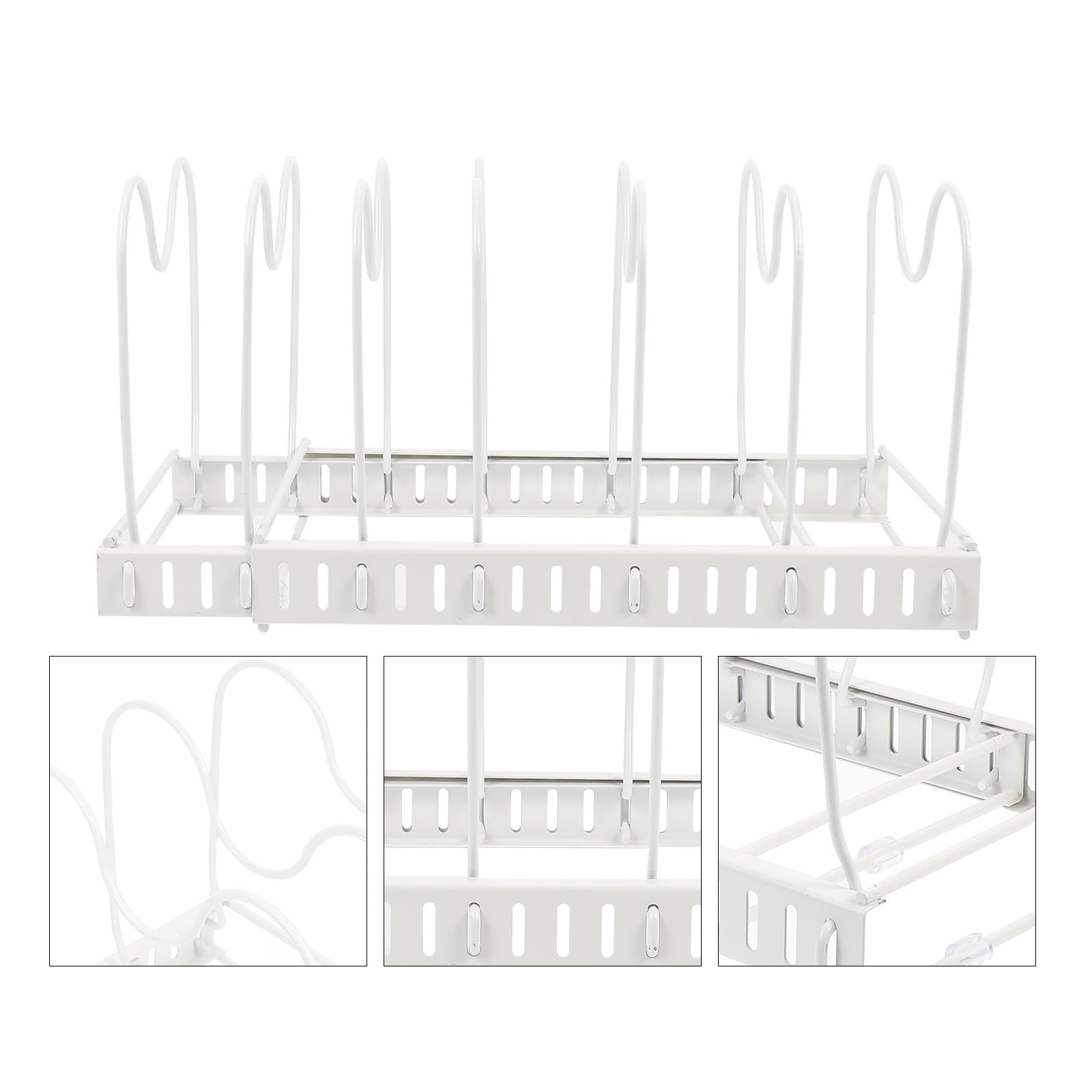 Soporte para Tapa de Olla de Hierro Blanco Extensible de Mesa | Organizador de Cocina, Superficie Curvada Estable E, Diseño Sencillo y Creativo