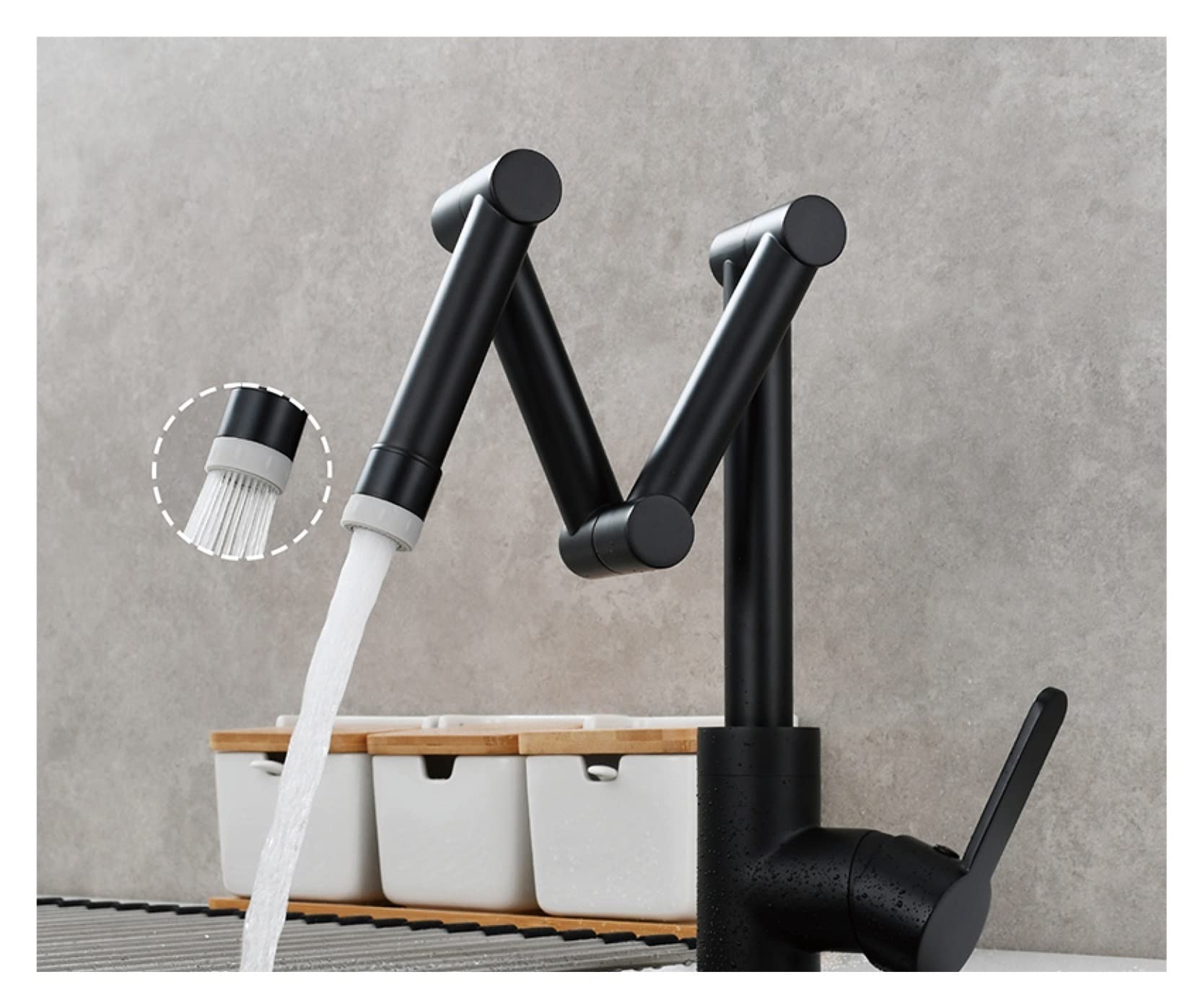 Robinet de cuisine en laiton avec bras articulé pliable et montage sur plage