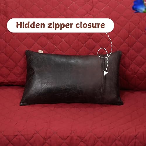 Miniatura 5 de Funda de almohada 100% piel de cordero  Funda de cojín para sofá, fundas decorativas para sala de estar y dormitorio, 12 x 20 pulgadas  marrón